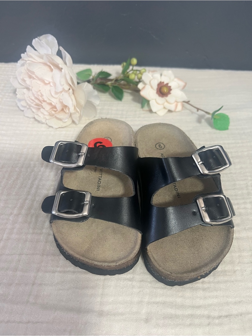 Adrienne Vittadini Black Double-Buckle Slide Sandals for Kids